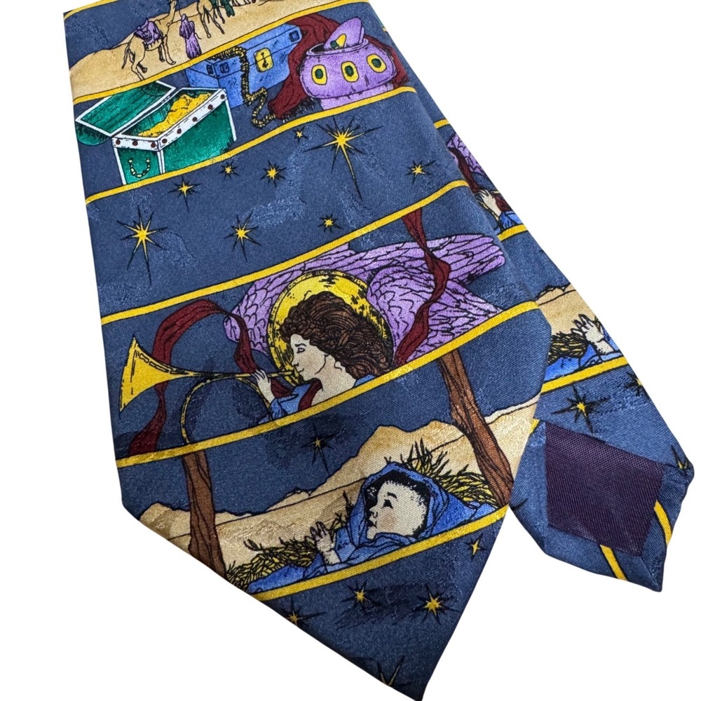 Eagles Wings Mens Silk Tie Nativity Christmas Religious Jesus Angel Blue 4 Inch